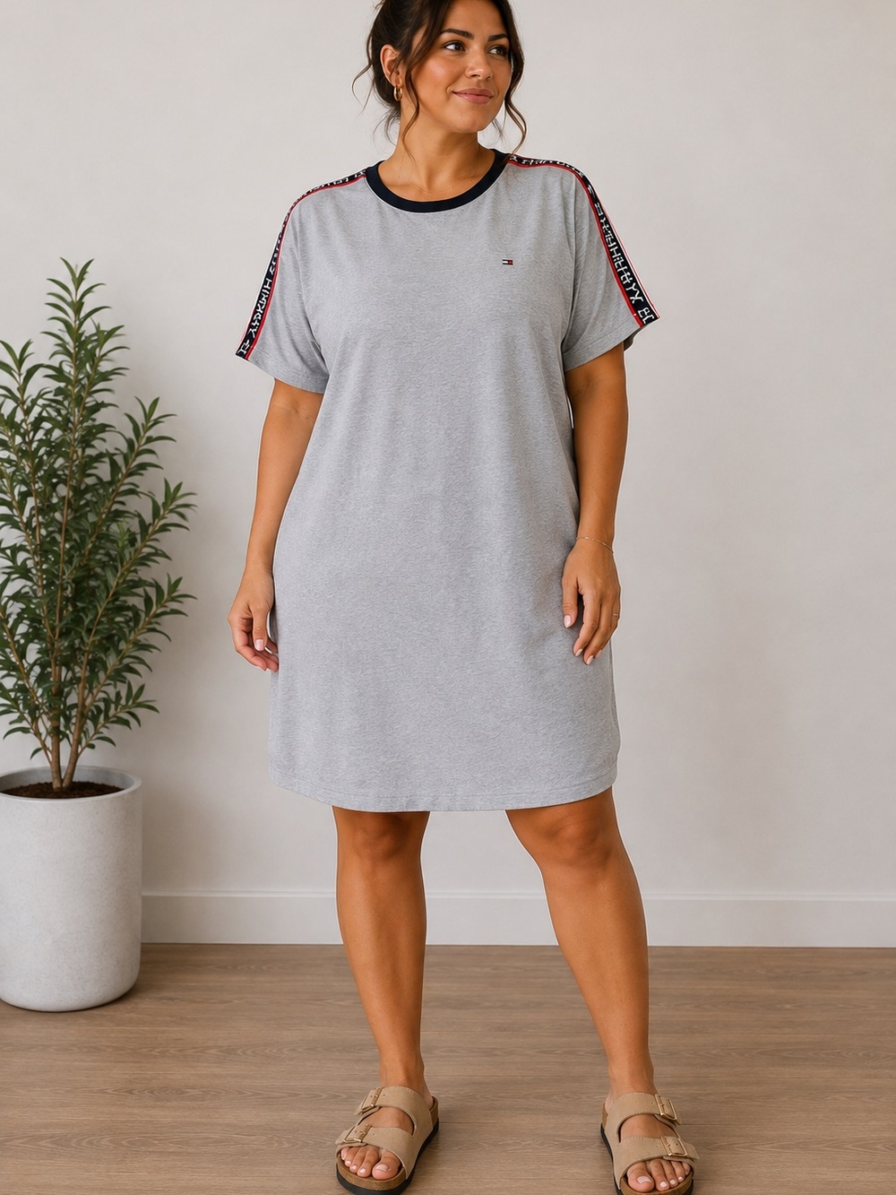 Tommy Hilfiger Women’s 2X Gray Logo Tape T-Shirt Dress NWT Plus Size